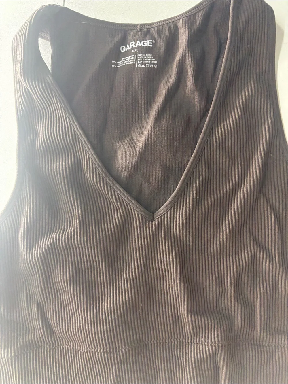 Garage Brown Ribbed V-Neck Tank
